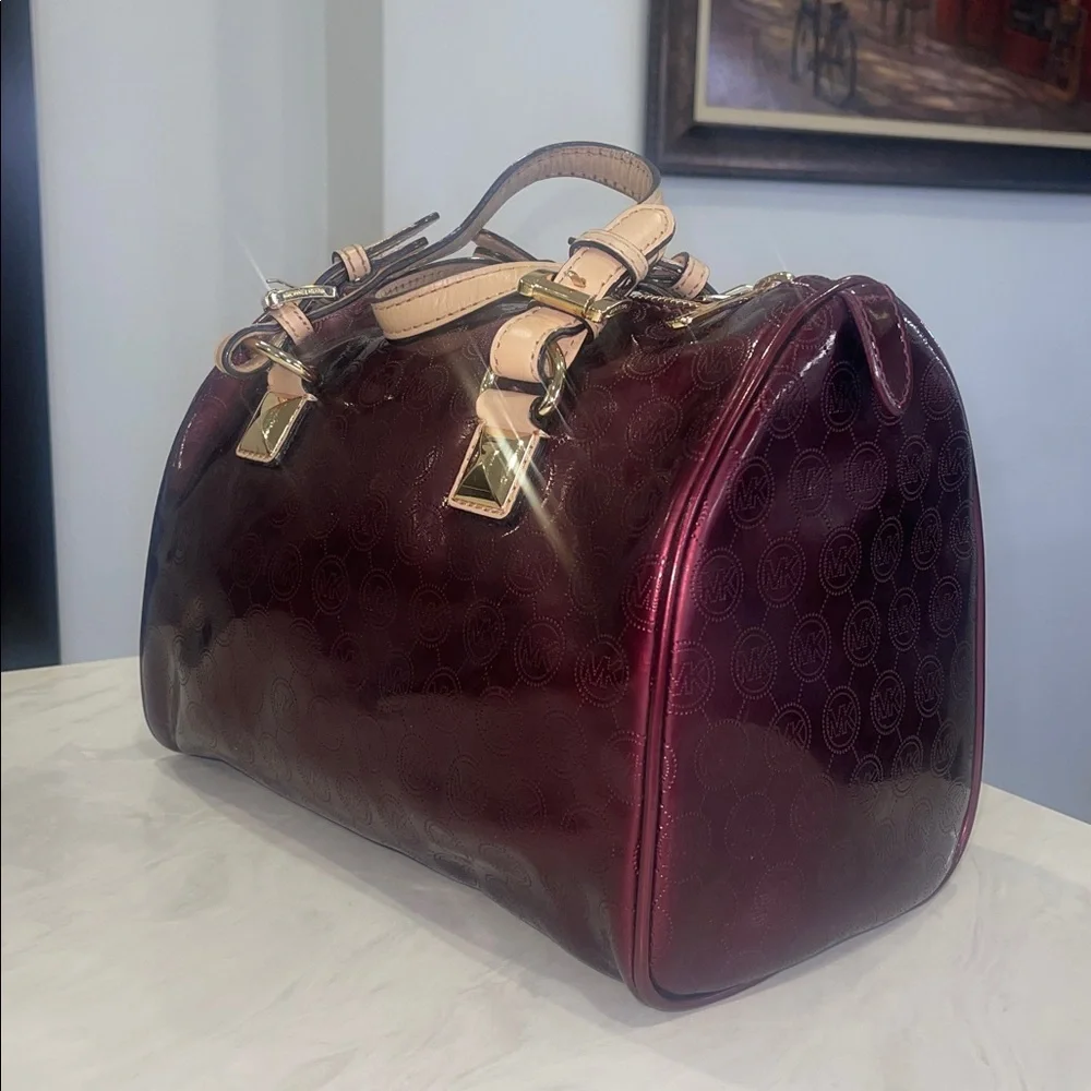 “Michael Kors” ✨ Women’s Hand Bag Purple/Burgundy Patent Leather Grayson Satchel - Picture 6 of 16
